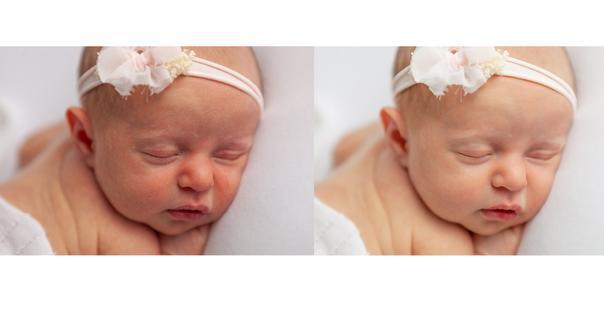 side by side before and after picture of newborn editing