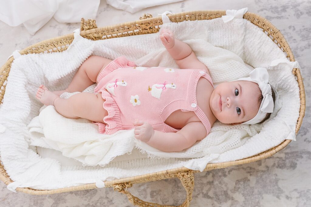 6 month old baby in moses basket in mesa az studio