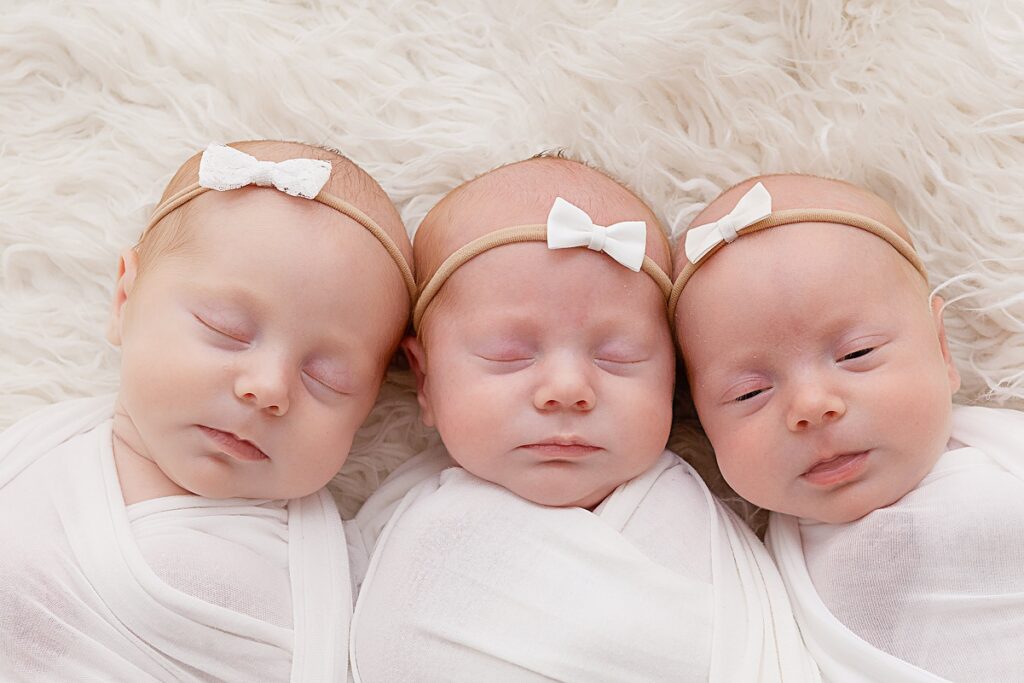 close up of newborn triplets in phoenix arizona photo studio sally whetten photography