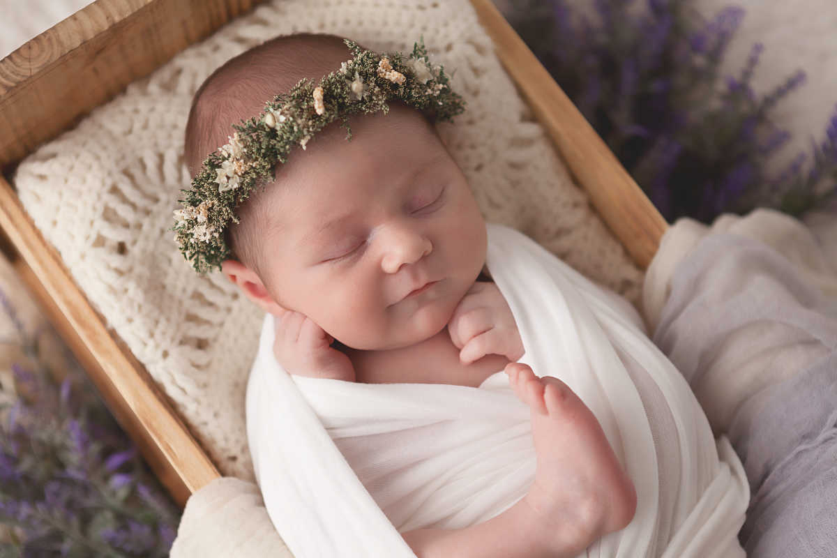 newborn baby girl sleeping in tiny bed, 10 Favorite 2019 Photos Of Phoenix Newborn Photographer