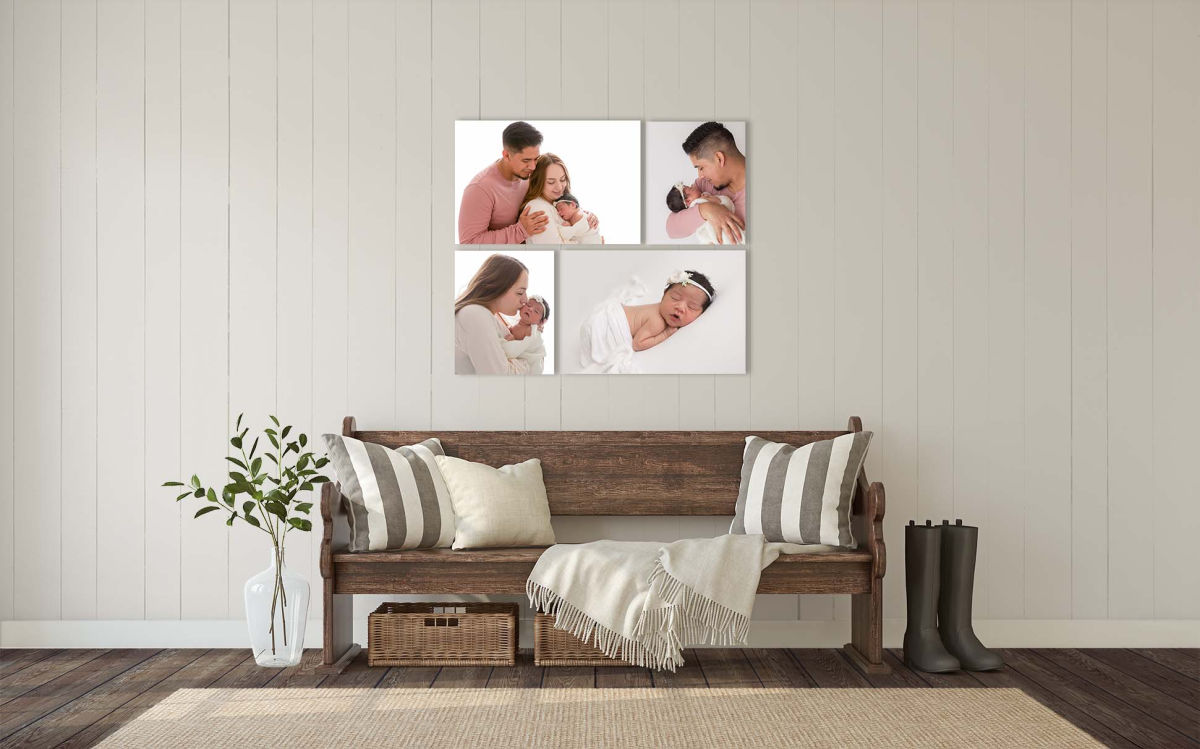 symmetrical newborn family photo collage in entry by Mesa, AZ Newborn Photographer Sally Whetten Photography