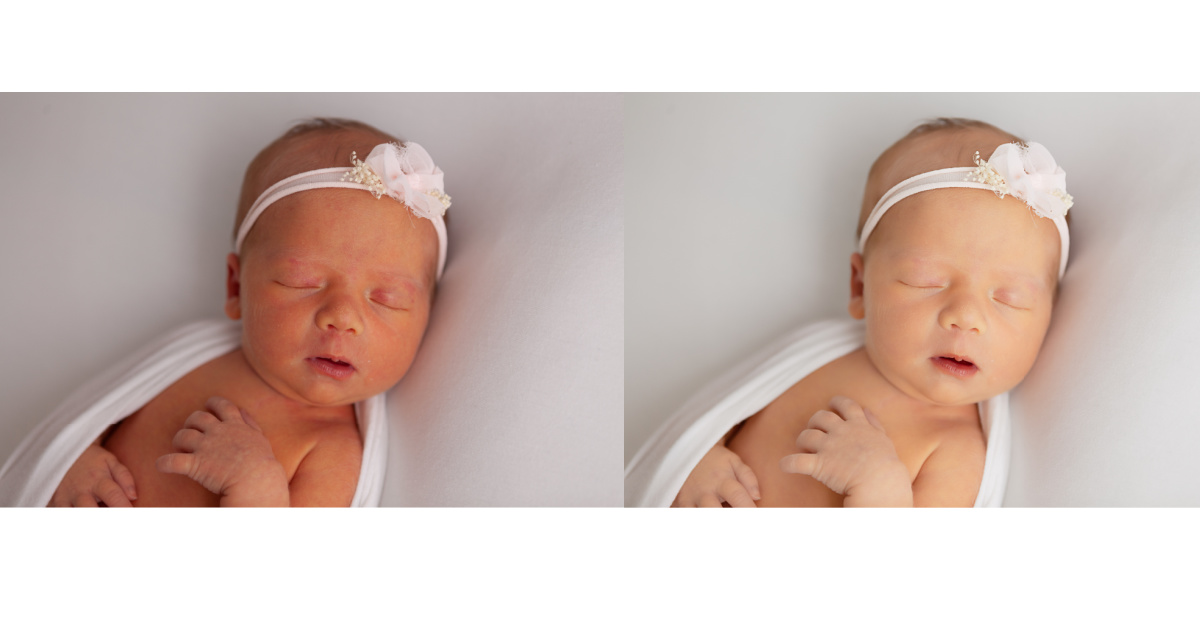 before and after comparison of newborn editing in photoshop